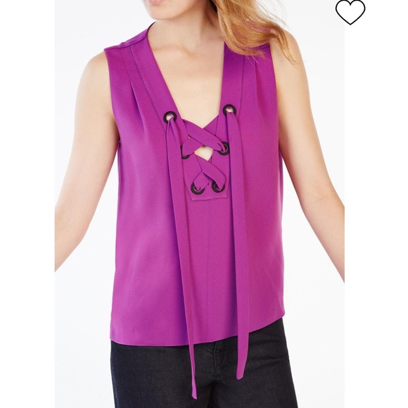 BCBG Maxazria Women’s Magenta Lace Up Sleeveless Top Size Small - Picture 3 of 10